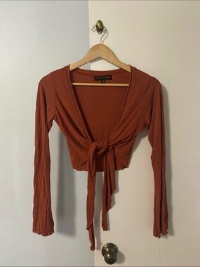 Rust Tie-Front Soft Long Sleeve Top